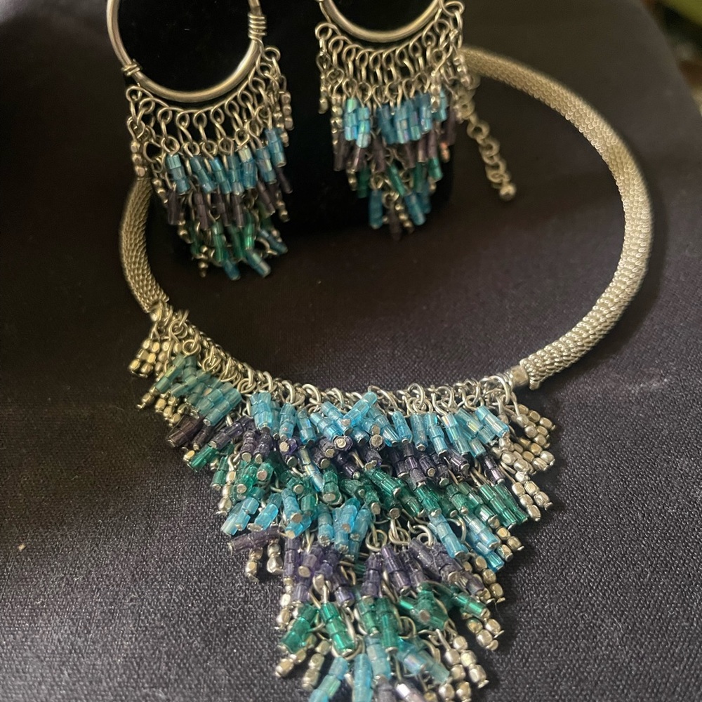 New MKM Designs Beaded Choker & Chandelier Ear Set